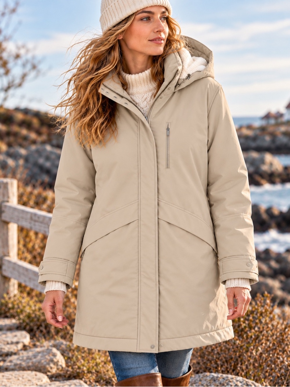 Bass Outdoor Stadium Fleece Insulated Lined Water Resistant Parka Coat Tan XL